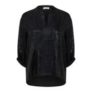 Soaked in Luxury Metallisk Svart Blus med 3/4 Ärmar Black, Dam