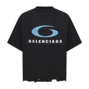 Balenciaga Svart Bomull Logo Print T-shirt Black, Dam