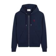 Ami Paris Ekologisk Bomull Hjärta Hoodie Dragkedja Blue, Dam