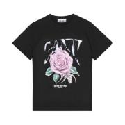 Ganni Svart Basic Jersey Rose Relaxed T-shirt Black, Dam