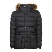 Moncler Svart Pälsfodrad Huva Dunjacka Black, Herr