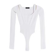 Mugler Beige Sculpting Stickad Bodysuit med Cut-Out White, Dam