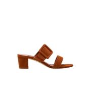 Manolo Blahnik Bruna Klack Sandaler Gable Stil Brown, Dam