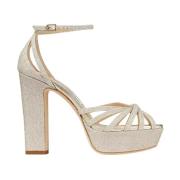 Jimmy Choo Glitter Plattforms Sandaler med Fotledsrem Yellow, Dam