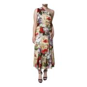 Dolce & Gabbana Blommig Sidens One Shoulder Maxi Klänning Multicolor, ...