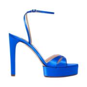 Casadei Blå Satin Plattform Sandaler Flora Raso Blue, Dam