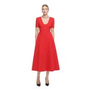 Roland Mouret Röd U-ringad Midi Klänning Red, Dam