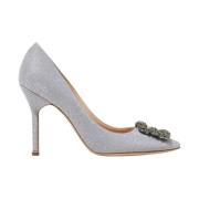 Manolo Blahnik Silverglitter högklackade skor i Hangisi-stil Gray, Dam