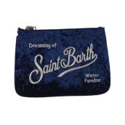 MC2 Saint Barth Blå Sammet Clutch Väska med Text Blue, Dam