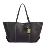 Ralph Lauren Svart läder shopper Black, Dam