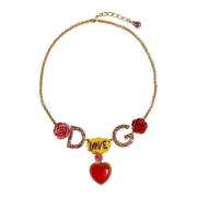 Dolce & Gabbana Kärlek Kristallhalsband Guld Statement Charm Multicolo...