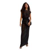 Jean Paul Gaultier Svart Paljett Logo Maxi Klänning Black, Dam