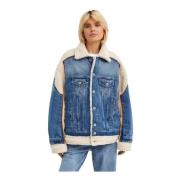 Jean Paul Gaultier Blå Denim Shearling Jacka Oversized Stil Blue, Dam