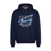 Tommy Jeans Signatur Hoodie - Tryckt Logotyp Blue, Herr