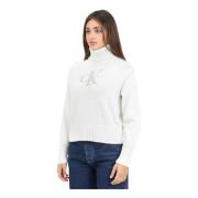 Calvin Klein Jeans Vit Tröja med Chenille Logotyp Applikation White, D...