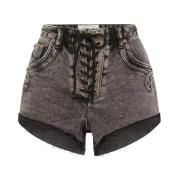 One Teaspoon Högmidjade Svart Marmor Denim Shorts Gray, Dam