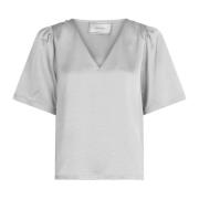 Neo Noir Sateen Blus med Axelvaddar Gray, Dam