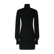 Sportmax Svart Ull Silk Mini Klänning Volanger Black, Dam