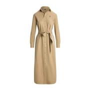 Ralph Lauren Bomullsskjorta midi klänning Beige, Dam