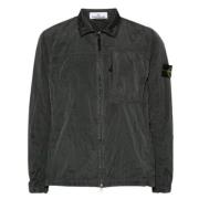 Stone Island Grå Nylon Overshirt med Logo Badge Gray, Herr