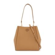 Tory Burch Geometrisk Hammrat Läder Bucket Bag Brown, Dam