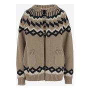 N21 Geometrisk Ull Cardigan med Fickor Brown, Dam