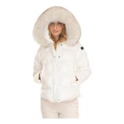 Peuterey Quiltad kort Harrington jacka med päls White, Dam