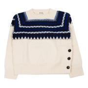 Wales Bonner Blå/Ivory Fair Isle Merino Ull Jumper White, Herr