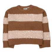 Essentiel Antwerp Chunky Sequin Pullover i Brun/Ecru Beige, Dam