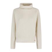 Dunst Räfflad Turtle Neck Tröja Beige, Dam