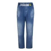 Barrow Denim Effekt Sweatpants med Bokstavstryck Blue, Herr