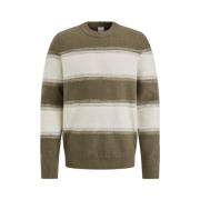 Cast Iron Randig Crewneck Bomullsblandningströja Green, Herr