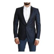 Dolce & Gabbana Blå Glitter Blazer Slim Fit Stil Blue, Herr