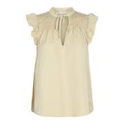 Sofie Schnoor Ruffle Edge Keyhole Blouse Moon Stone Beige, Dam