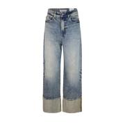 Icon Denim Blå Wide Leg Jeans Funktionella Fickor Blue, Dam