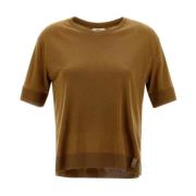 Herno Glam Stickad Effekt Bomull T-shirt Brown, Dam