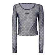 Marine Serre Måne Tryckt Mesh Cropped Top Blue, Dam