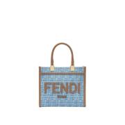 Fendi Sunshine Liten Denim Shoppingväska Blue, Dam