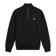 Fred Perry Half Zip Sweatshirt Svart Randig Baksida Black, Herr