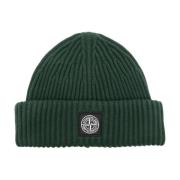 Stone Island Grön Ribbstickad Beanie med Logopatch Green, Herr