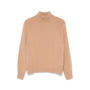 Peserico Beige Stickad High-Neck Sweater Beige, Dam