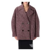 Msgm Rosa Ull Peacoat med Diagonala Ränder Purple, Dam