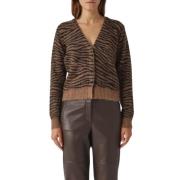 Max Mara Studio Tigermönstrad Stickad Kofta Multicolor, Dam