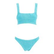 Hunza G Rynkad Bikini Set med Kvadratisk Ringning Blue, Dam