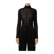 Elisabetta Franchi Tyll Body med All Over Print Black, Dam