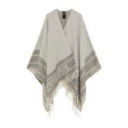 Patrizia Pepe Dubbel Face Poncho med Fransar Gray, Dam