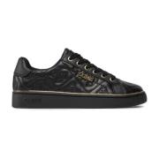 Guess Svarta lädersneakers - Metalllogo Black, Dam