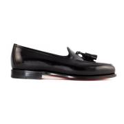 Santoni Svart Läder Tassel Loafer Skor Black, Herr