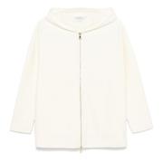 Max Mara Vit Fleece Textur Jacka med Huva White, Dam