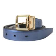 Dolce & Gabbana Metalliskt Blått Läderbälte med Guldspänne Blue, Unise...